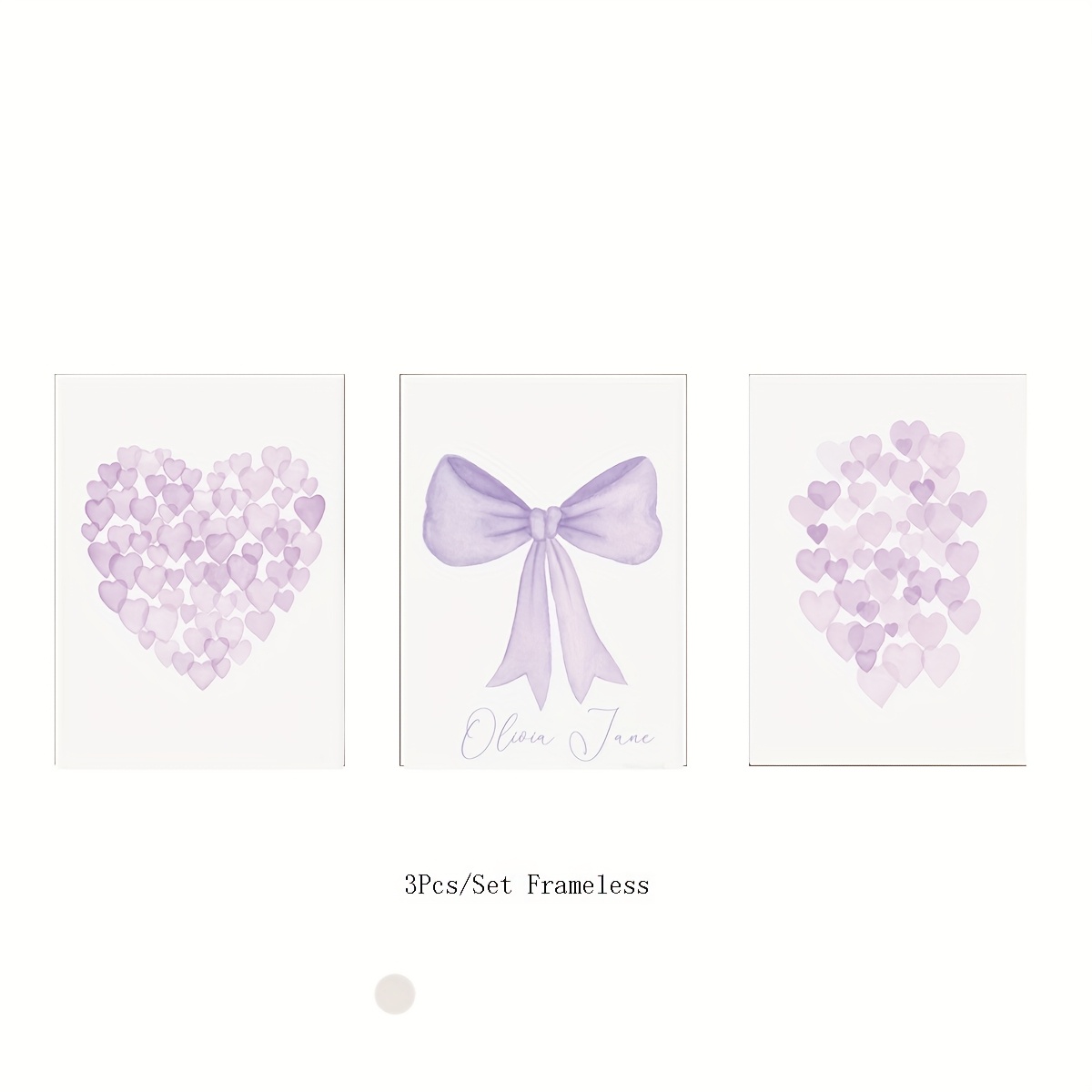 TEMU 2d Flat, [2d Flat] Unframed 3pcs/set Customized Canvas Posters, Light /lime Cream Lace/ Hearts/ Art Set. Pastel Light Blue/pastel Green/pastel