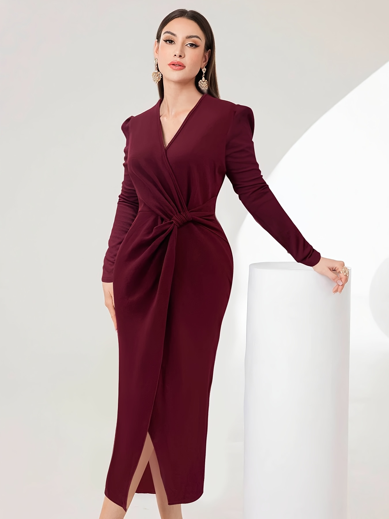 chinese dress ladies Burgundy Satin Maxi Dress  self-portrait-US