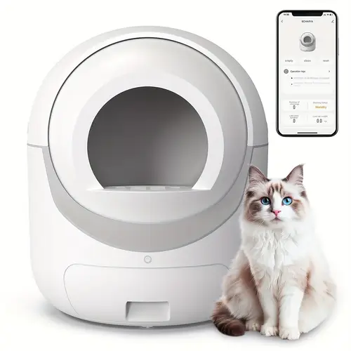 modern oval self cleaning cat litter box with wi fi app control odor safety features for multiple cats garbage bags us plug 110v 220v compatible automatic cat litter box