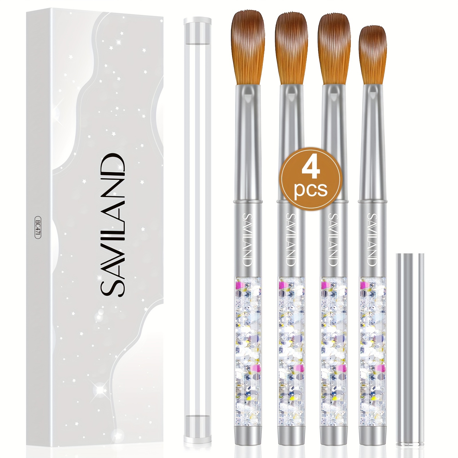 

Saviland Acrylic Nail Brush Set - 4pcs Professional Acrylic Nail Brushes For Acrylic Application, Size 6/10/12/14 Acrylic Powder Brushes For Acrylic Nails Extension & 3d Nail Carving