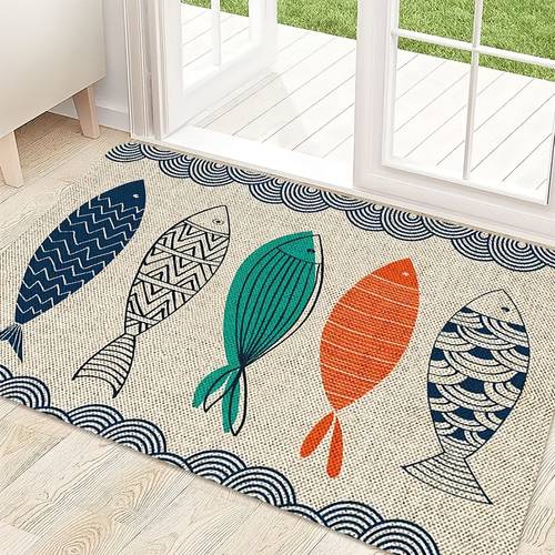 soft door mat summer fish pattern flannel material front door bedroom farmhouse or laundry room decoration washable mat door decoration