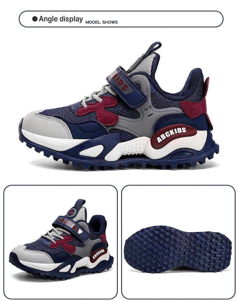 Boys' Breathable Mesh Sneakers with Non-Slip EVA Sole, Closure & Cushioned Insole - Lightweight Low-Top Running Shoes for Outdoor Play, School, Sports - Navy Blue & Red Accents, School Sneakers, Sporty Design, Durable Construction, Schoolage Kids