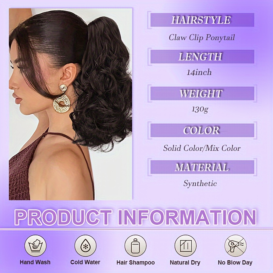 14inch 35cm claw ponytail extension short curly clip in hair extensions jaw pony tail thick wavy synthetic soft hairpiece   blonde for women natural looking highlights   daily halloween party use details 1