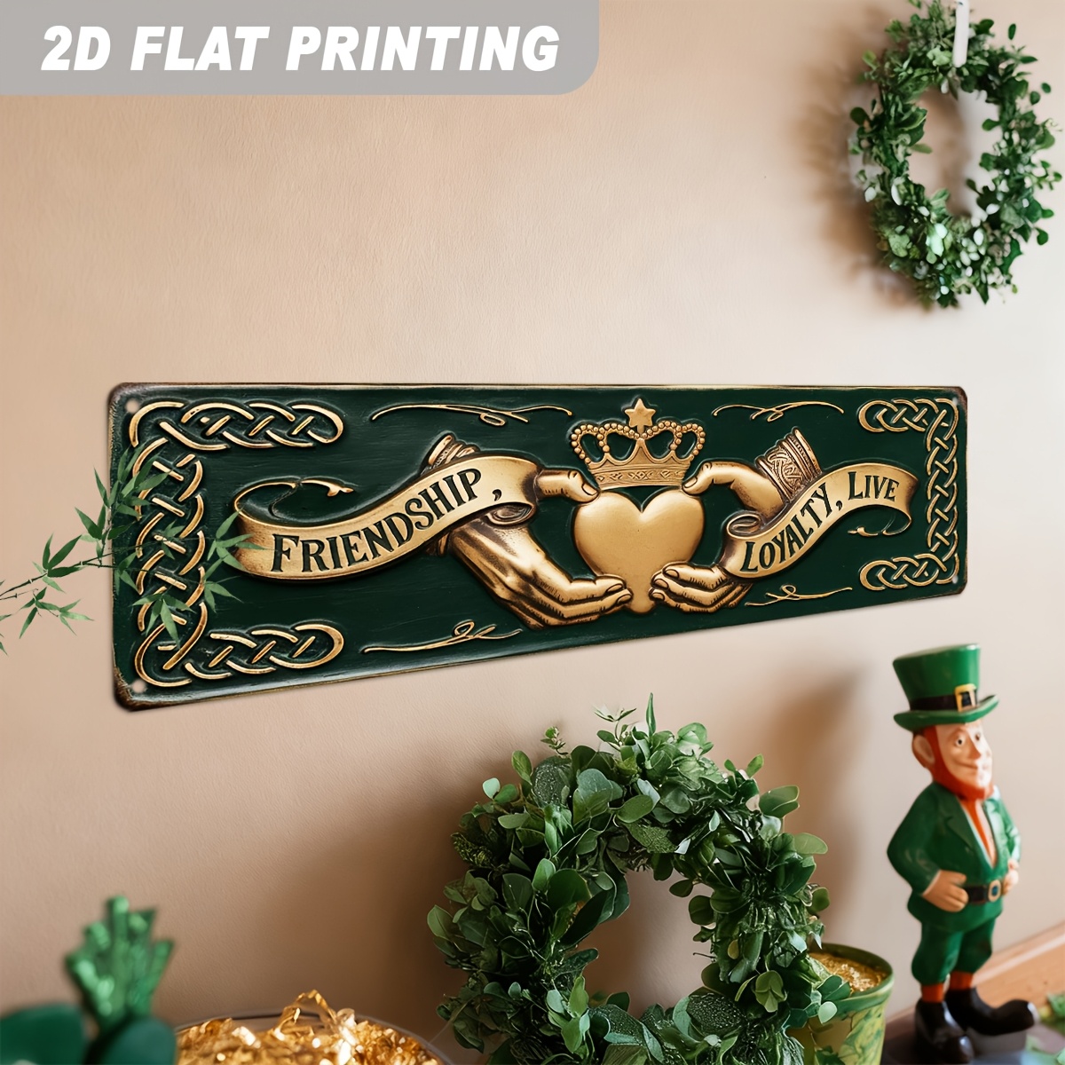 TEMU 2d Flat 1pc, Friendship, , Sign With Celtic Heart & Crown, Vintage Decorative Wall Hanging Signs & Plaques Measuring 3.94x15.75 Inches