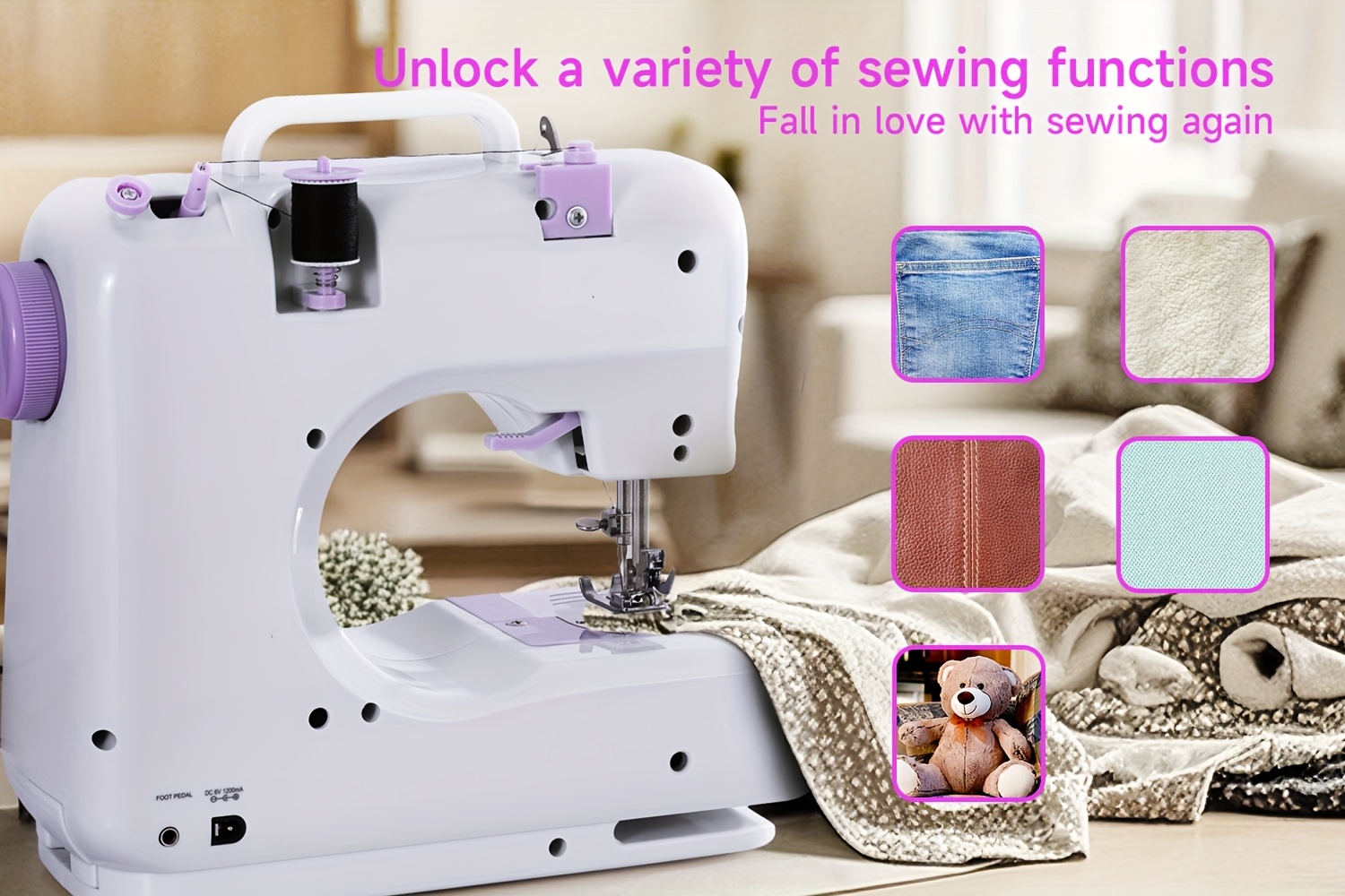 portable electric sewing with 12 stitches patterns adjustable speed parents beginners hobbyists lightweight repair diy crafting details 3