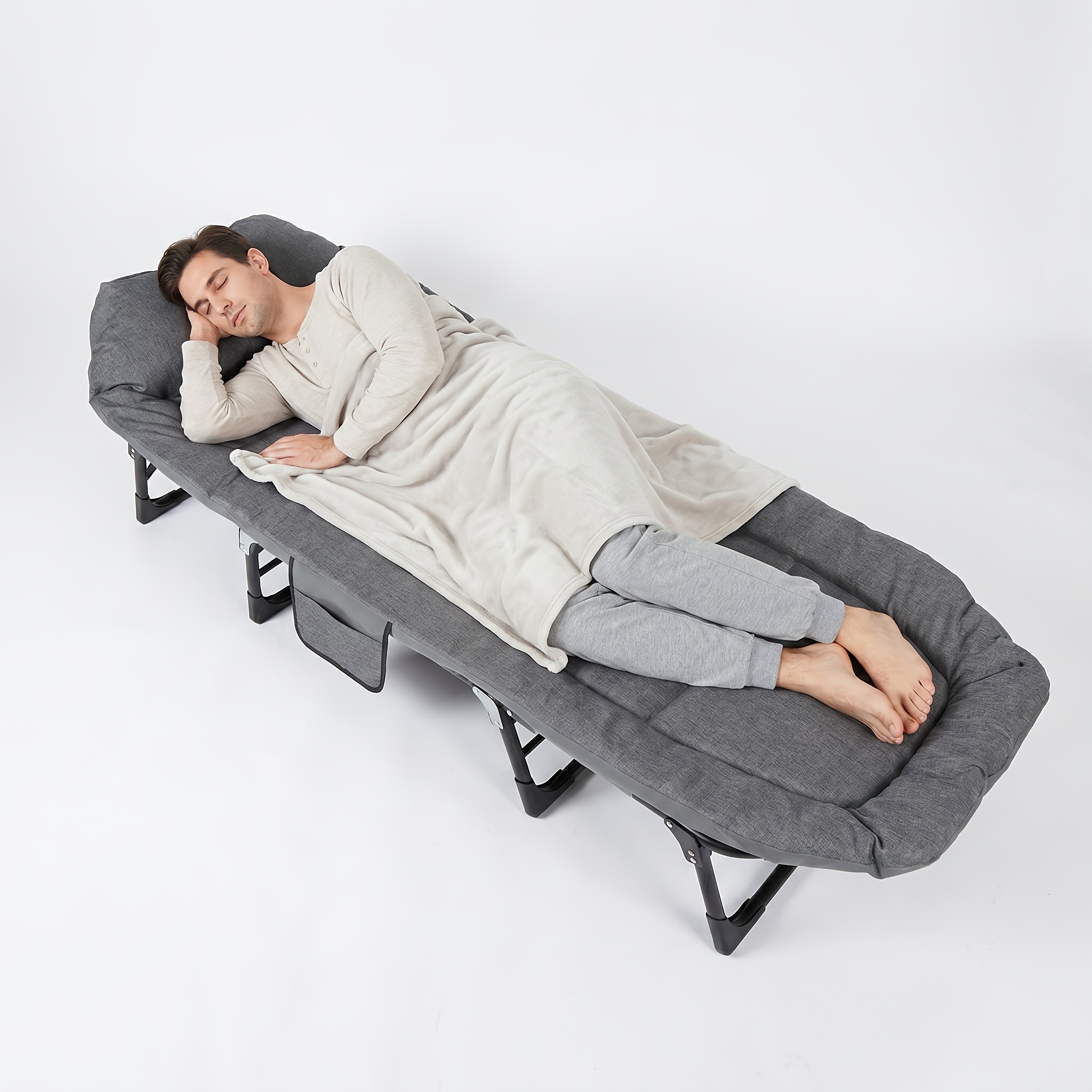 Comfortable Cotton Padded Integrated Bed, Skeleton Cotton Padded Integrated Guest Bed, 70.8-inch Folding Bed with Mattress, Camping Bed, Portable Guest Bed, Load-bearing Capacity Of 400 Pounds, Gray One Pack, Suitable for Gifts