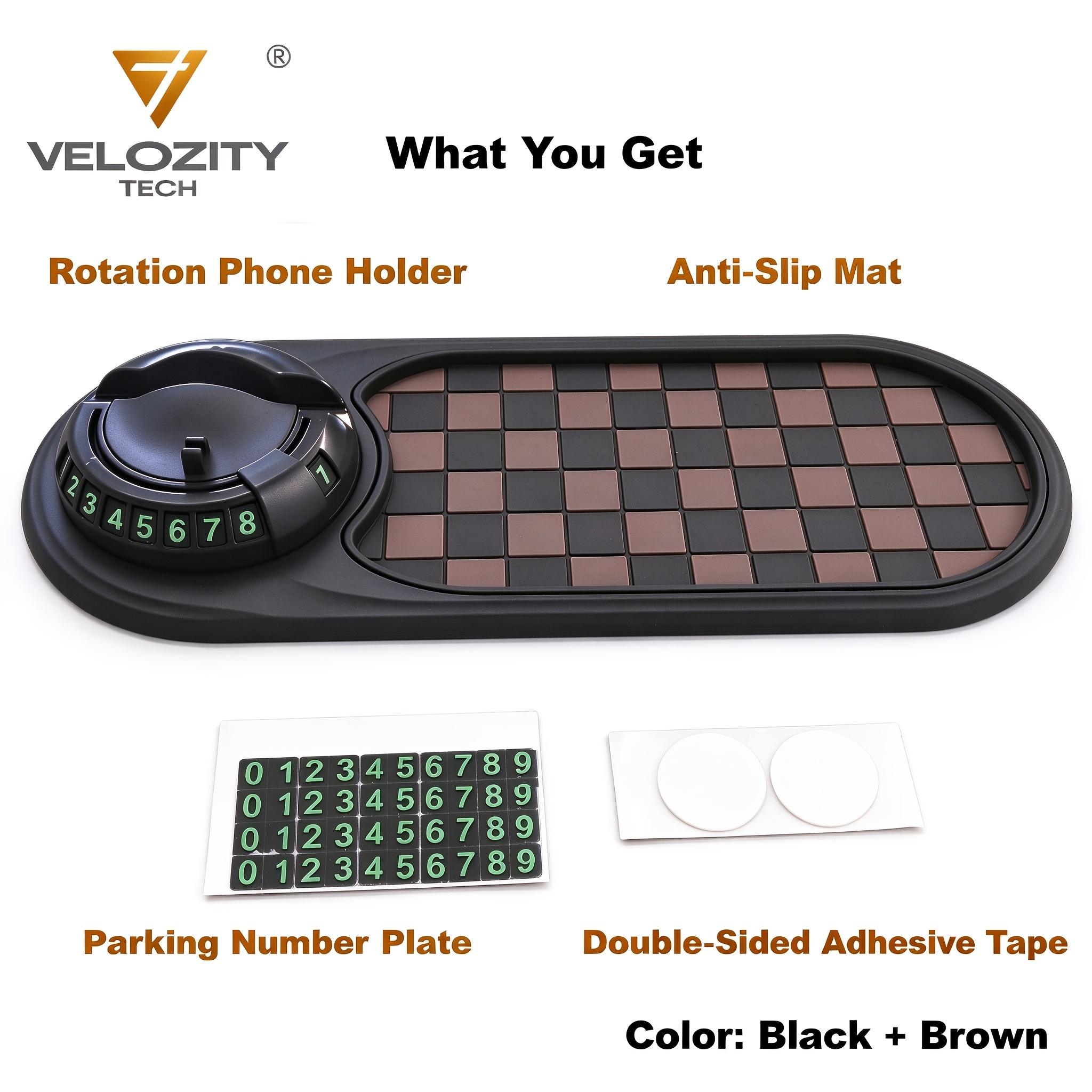 TEMU Anti Slip Mat For Car Dashboard, 2026 New Multifunctional Car Anti-slip Mats With Temporary Parking Number, Universal Rotatable Vehicle Mounted
