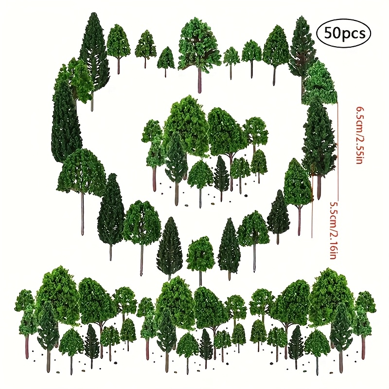 50pcs Architectural Model Trees - Landscape Model Trees - Scene Plants - Artificial Trees 3 Sizes Combination