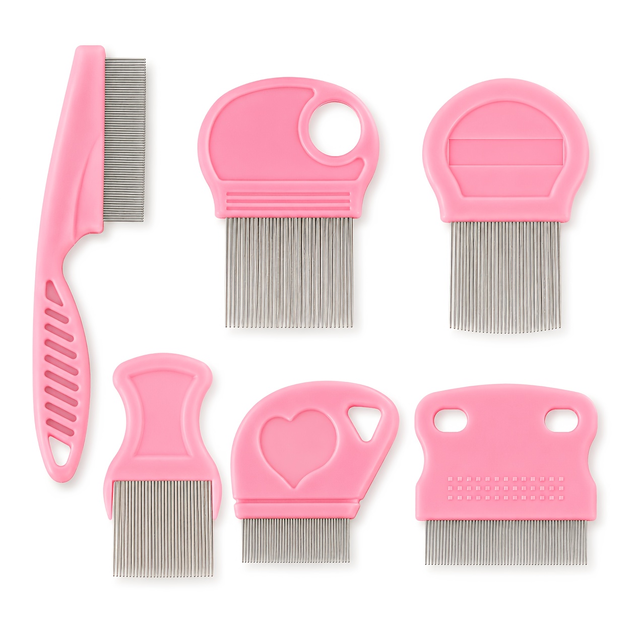 TEMU 6pcs Pet Flea Comb Set For Dogs, Cats And Small Pets, Fine Tooth Stainless Steel Grooming Combs For Flea, And Loose Hair Removal