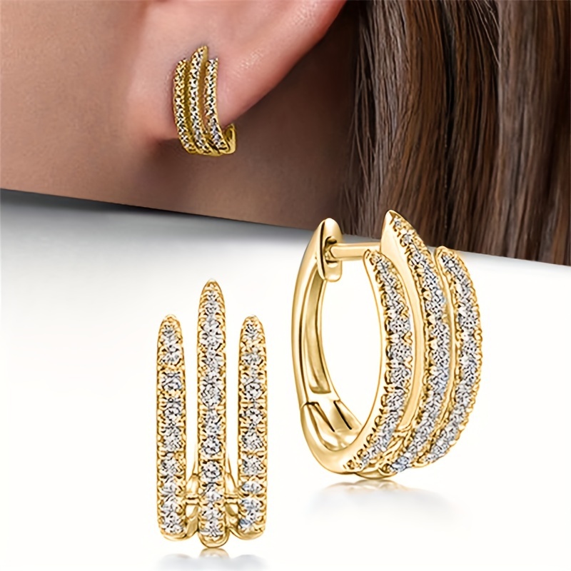 Image of Easy 3-claw Micro Pave Synthetic Zirconia Ring Earrings Exquisite Women' Wear Fashion Earrings