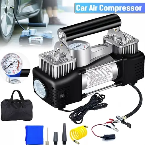 heavy duty air compressor tire inflator 12v 150psi electric car tire pump fast inflation led emergency flashlight for all vehicles car plug portable and