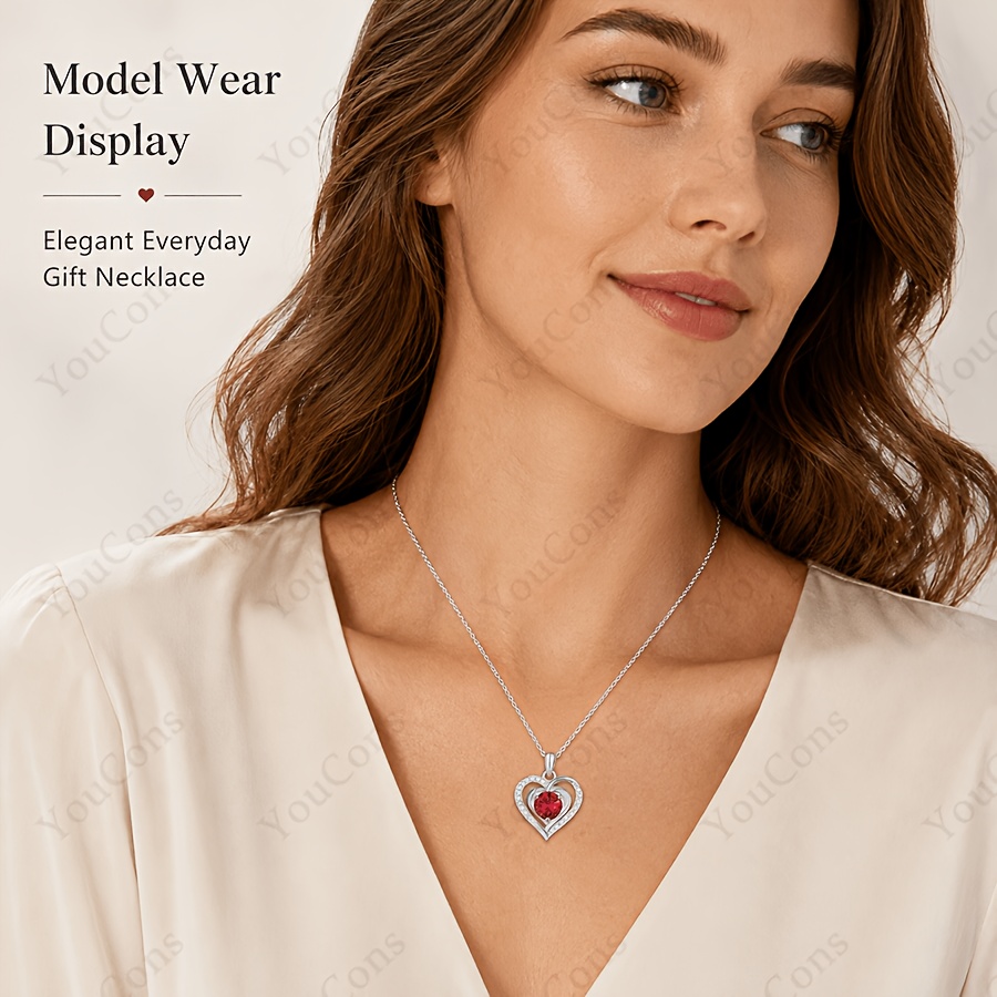 Double Heart Cubic Synthetic Zirconia Pendant Necklace Set