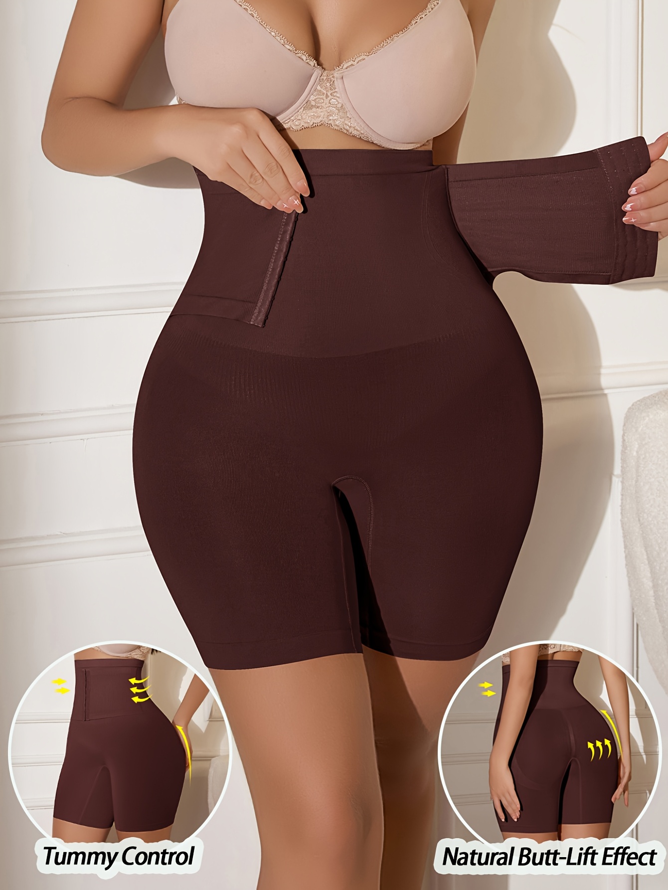 1pc high waist seamless abdomen control shorts with front hook closure