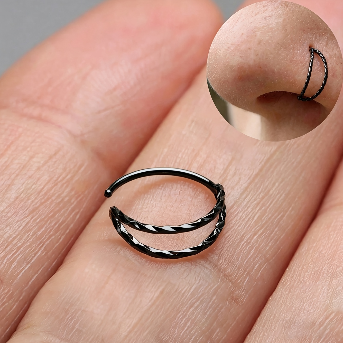 TEMU 1pc Bague de Nez Minimaliste Élégante 8Mm Double Boucle / Boucles d'Oreilles Cartilage - Bijoux de Piercing Corporel Homme et Femme