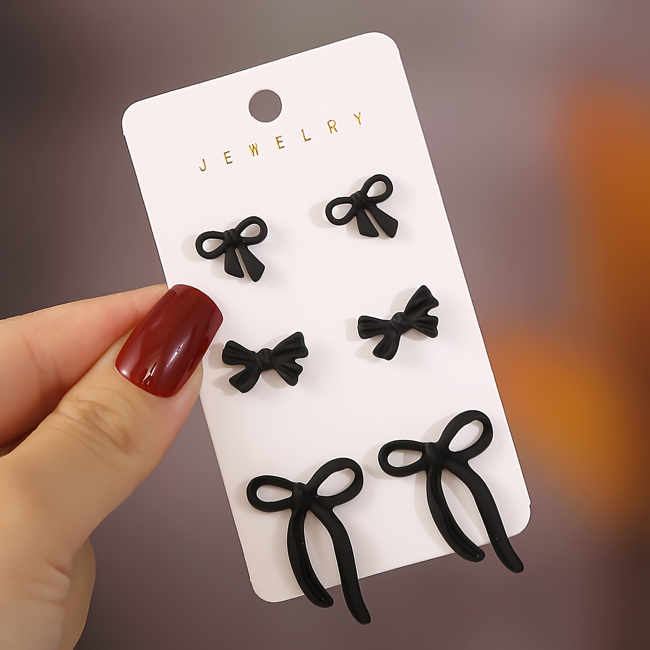 Image of 6pcs Gothic Dark Style Bow Stud Earrings, Featuring A Unique Hollow-out , Elegant Jewelry For Women' Commutes, Dates, Vacations, And Halloween Wear