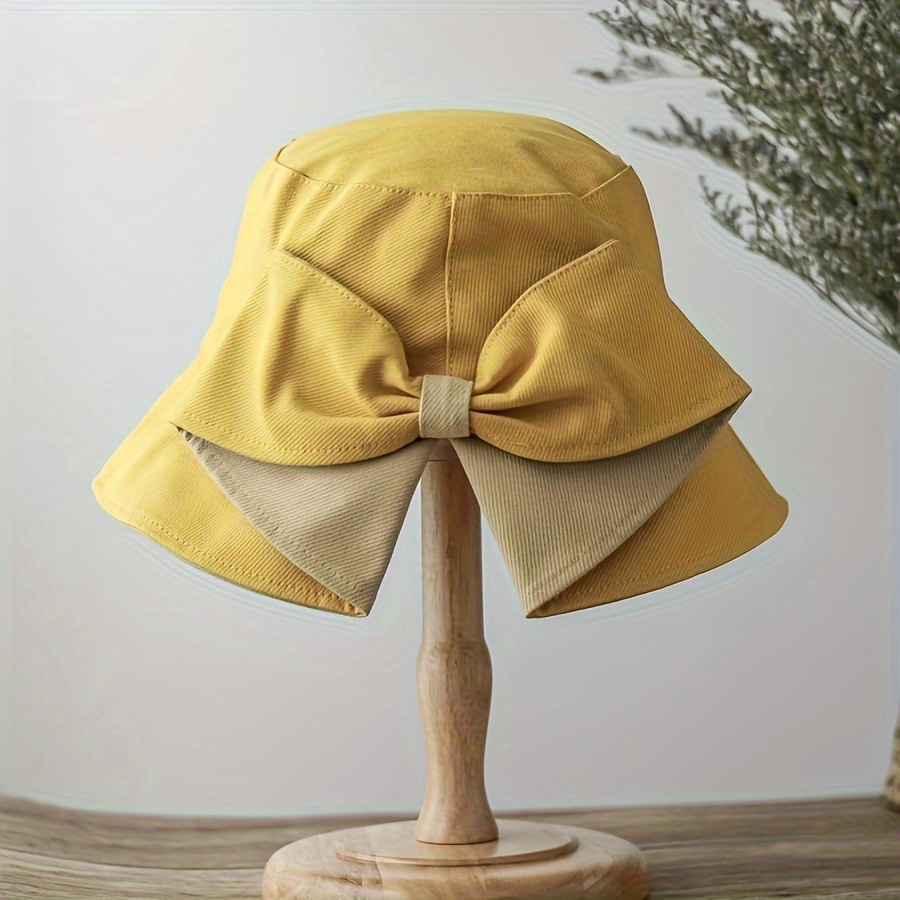 

Women's Sun Hat With Large Bow, Adjustable Cotton Bucket Hat, Wide Brim Uv Protection Outdoor Summer Beach Hat
