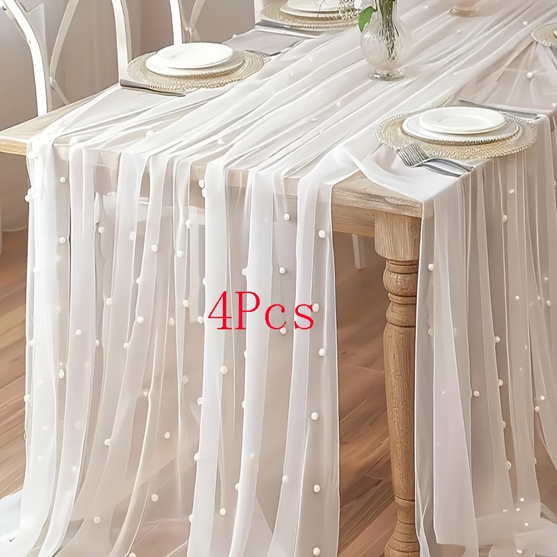 Image of Of 4 Decorative Tablecloths Made Of Artificial Pearls, Ideal For Weddings With Tulle, Perfect For Arch Decorations, Bridal Receptions, Party Embellishments, Chair Streamers, Event Backdrop Decor