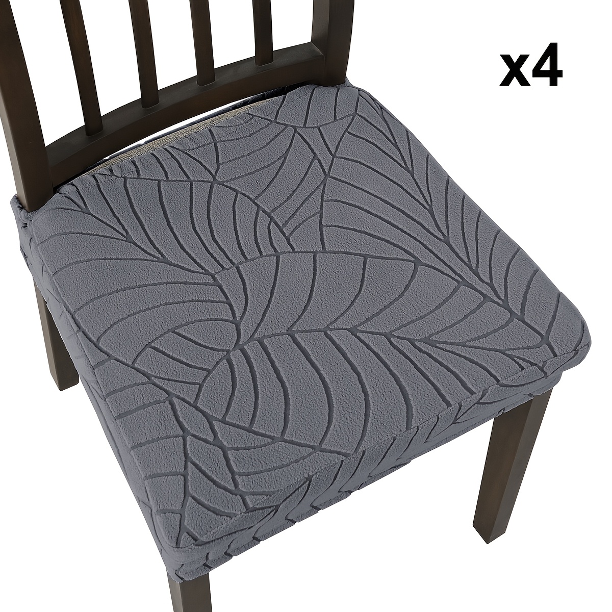 TEMU 4 piezas de silla estilo jersey de forro polar con jacquard de hojas, protector de silla de comedor, fácil instalación sin quitar