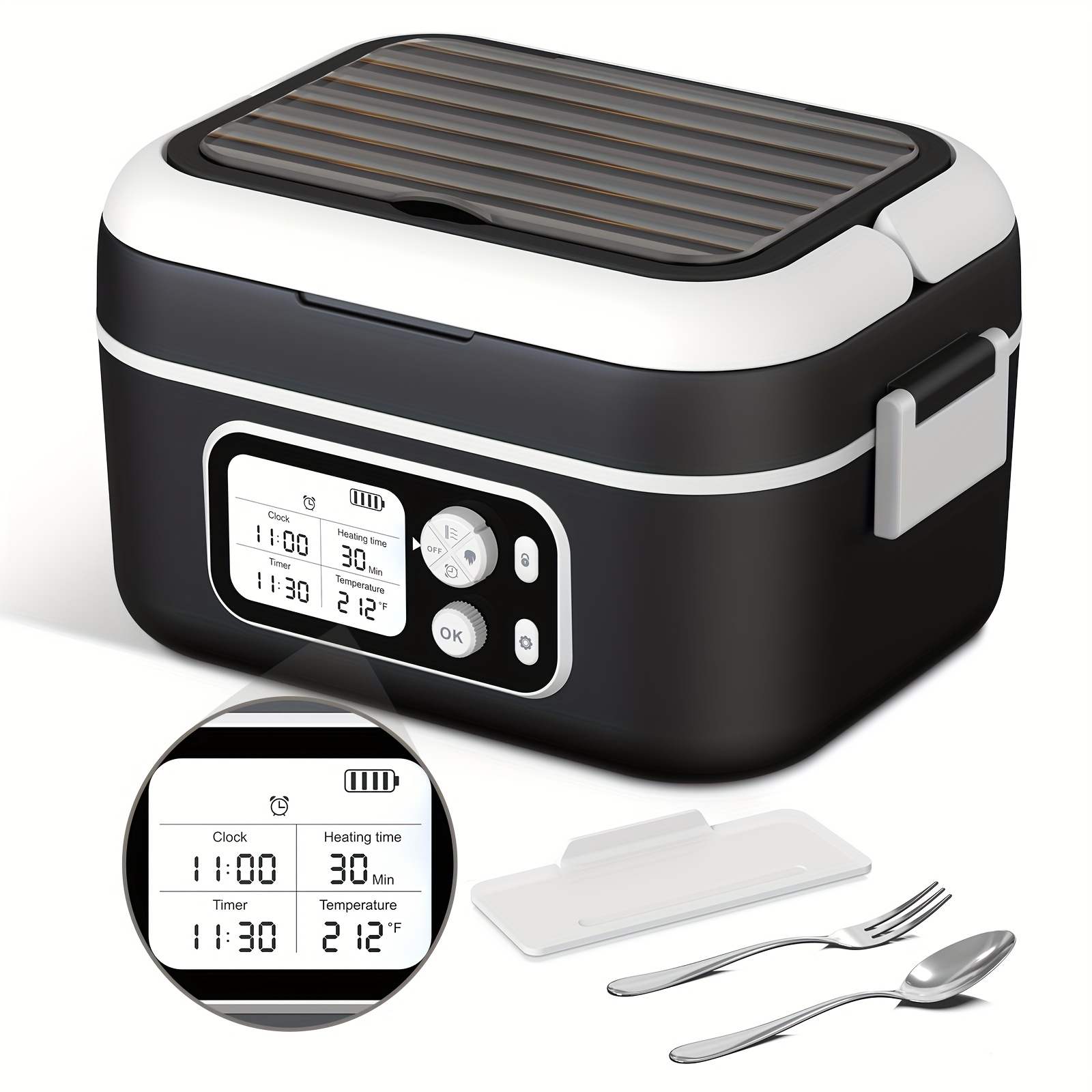 TEMU Wireless Heating Lunch Box, 6.5 Cups Rechargeable Battery-powered Self-heating Lunch Box Adjustable Temperature Settings 24000mah Long-lasting