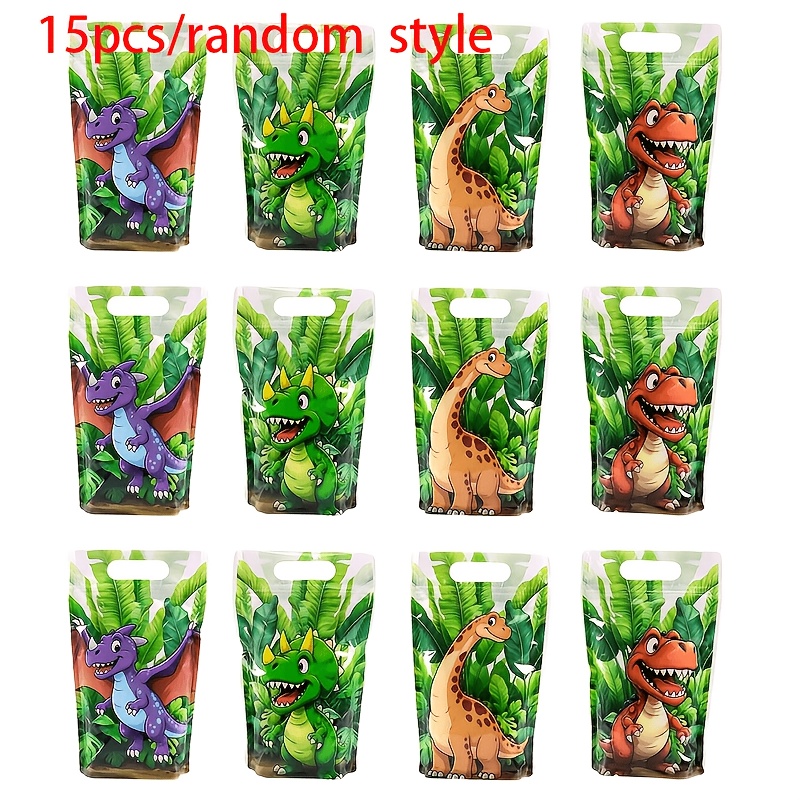 TEMU Juego de 15 bolsas tote de dinosaurios de , surtidas, bonitas y de dibujos animados, con dinosaurios rugientes de pie, bolsas de regalo