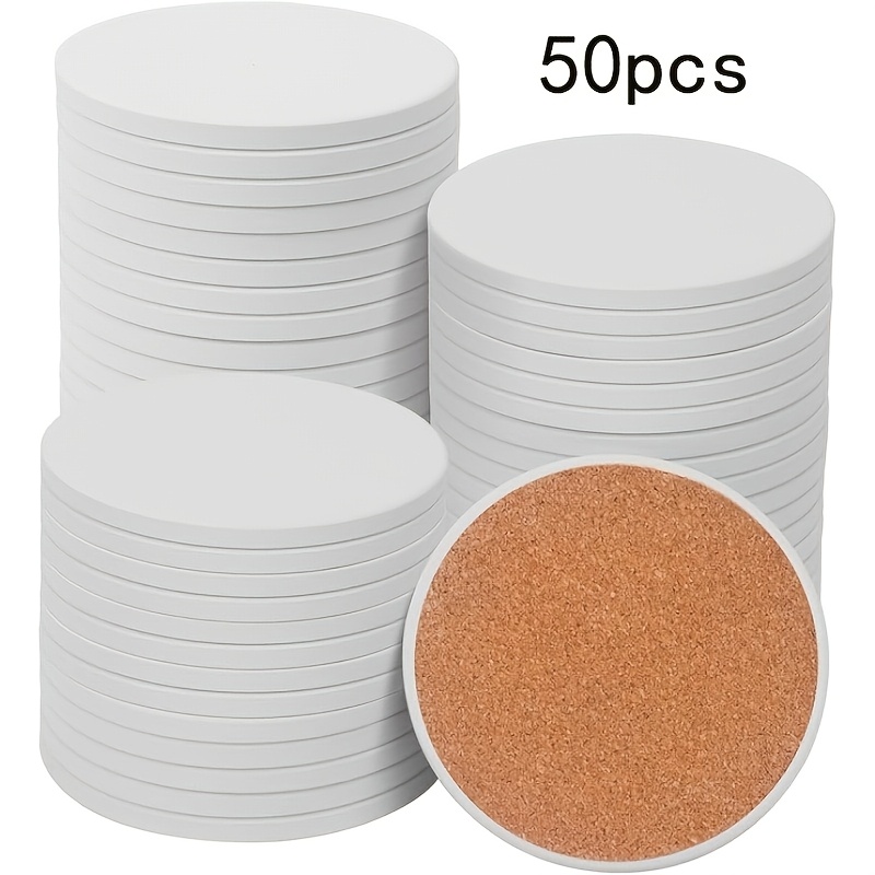 TEMU Dofiki 50pcs 4-inch (about 10cm) Round Blank Ceramic Coasters, Not Suitable For Sublimation, With Cork Backing, Unglazed Ceramic Tiles, For