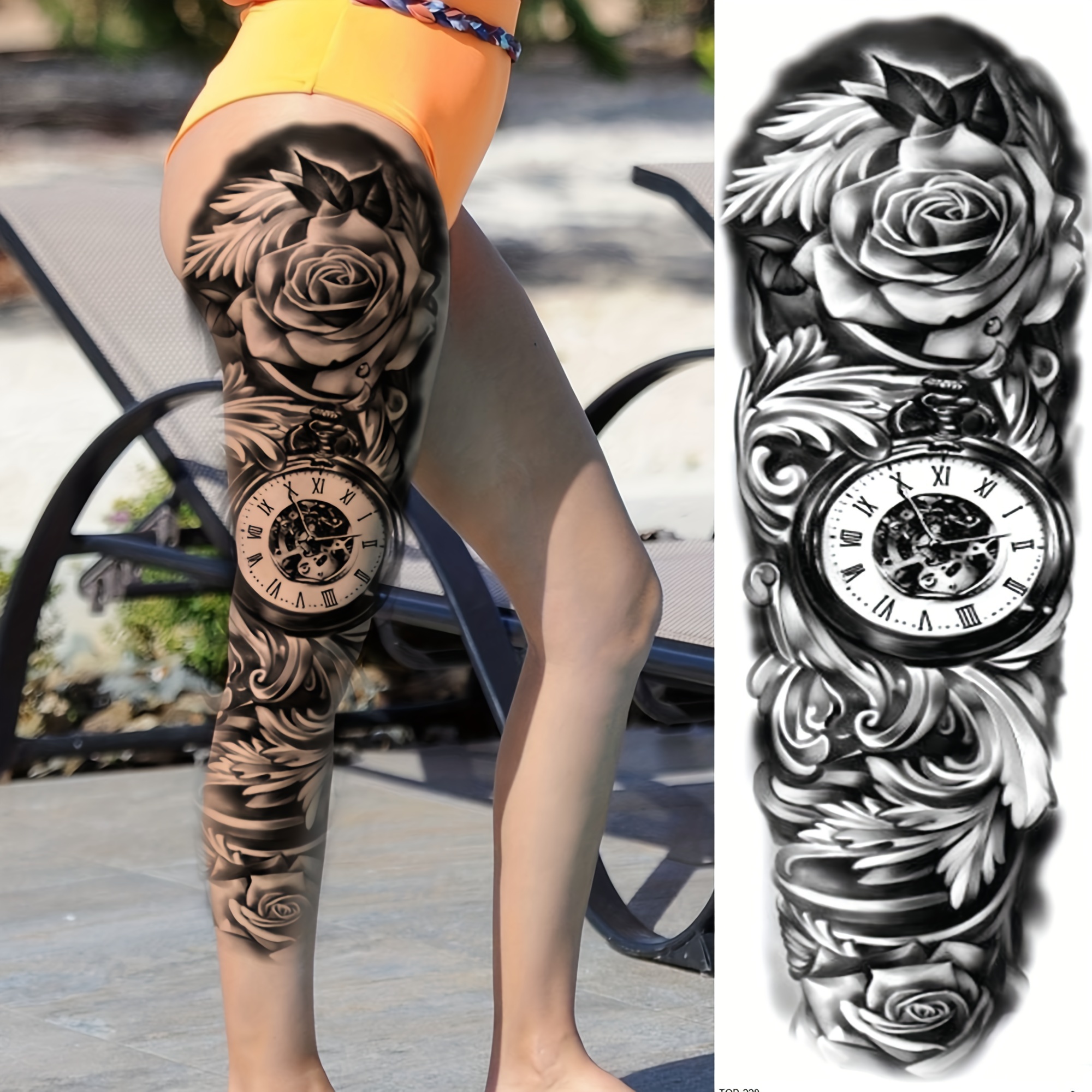 flower clock tattoo sold on Temu United States, image size:2000x2000