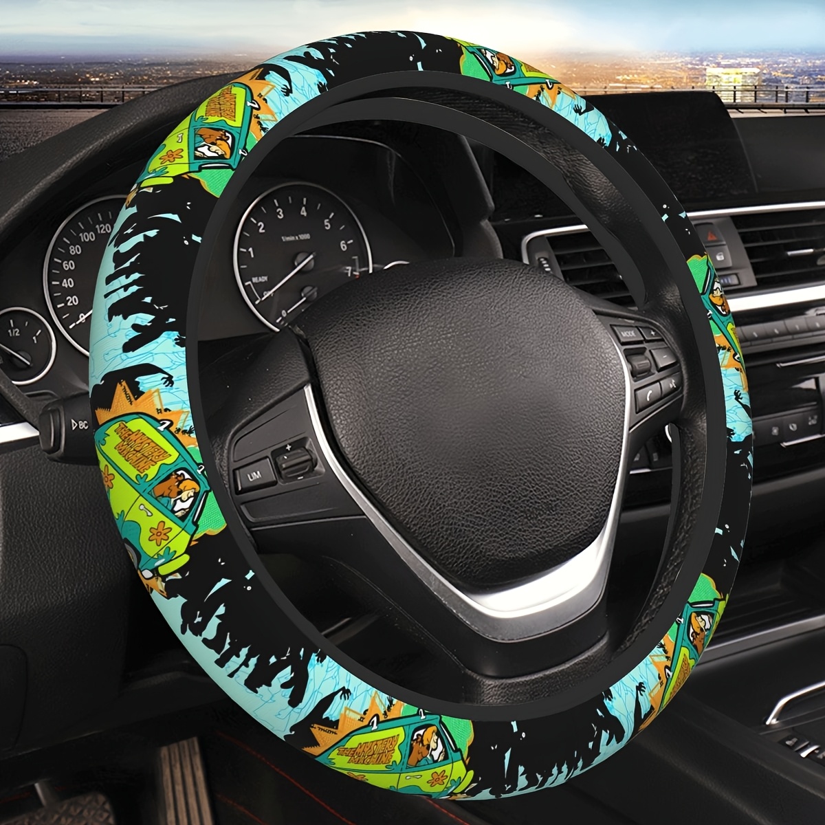 

Vibrant Cartoon-themed Steering Wheel Cover - 15" Anti-slip Neoprene, Anime Design, For , Car Interior Accessory