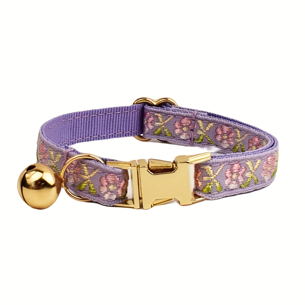TEMU Personalized Cat Collar With Name & Phone Number Engravable - Pet Tag, Soft Adjustable Kitten Collar With Metal Buckle, Floral Jacquard For