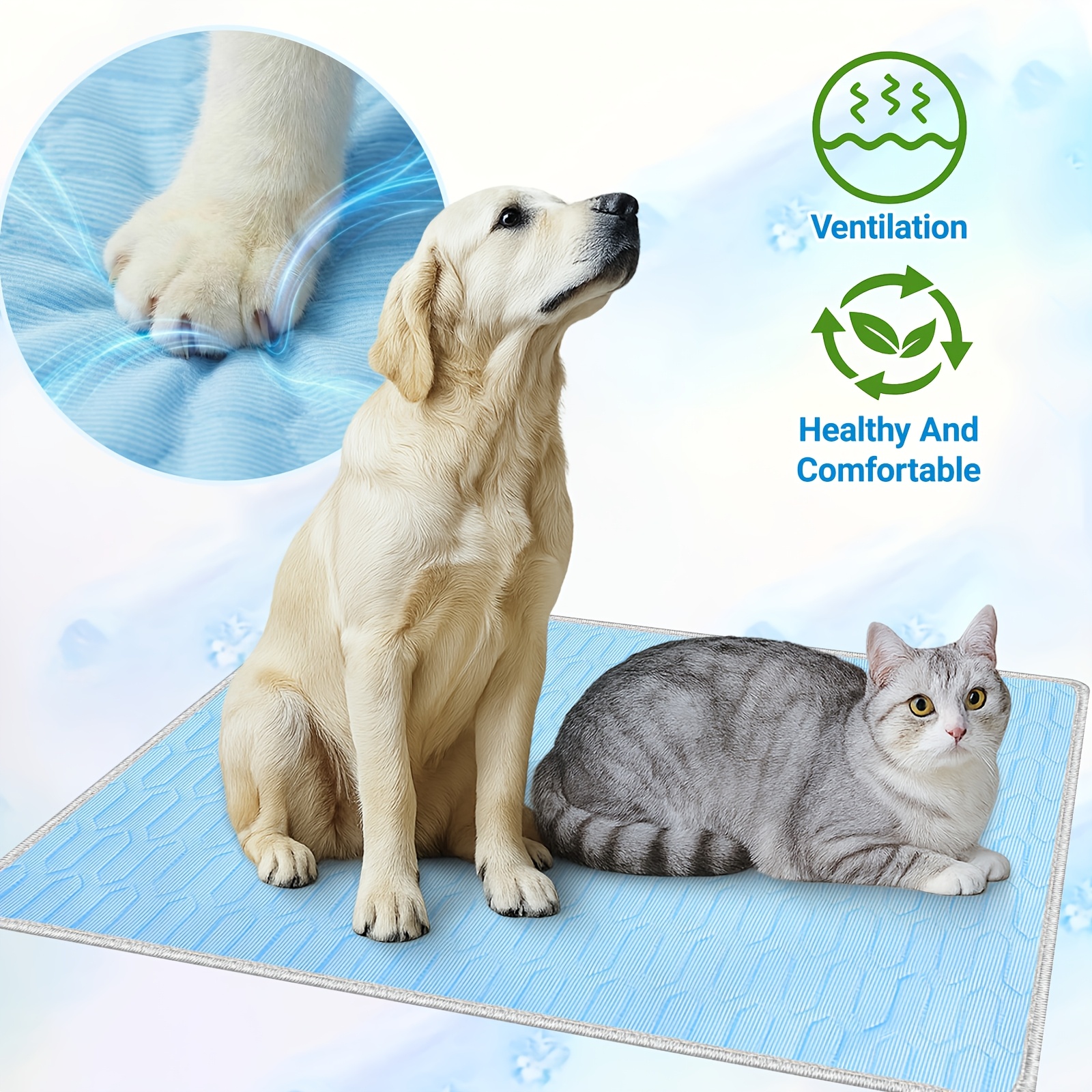 TEMU Newly Upgraded Summer Pet Cooling Mattress With Ice- Texture | Sky Blue Pattern, Breathable And Easy To Clean, Cooling Sleep Mat Fo