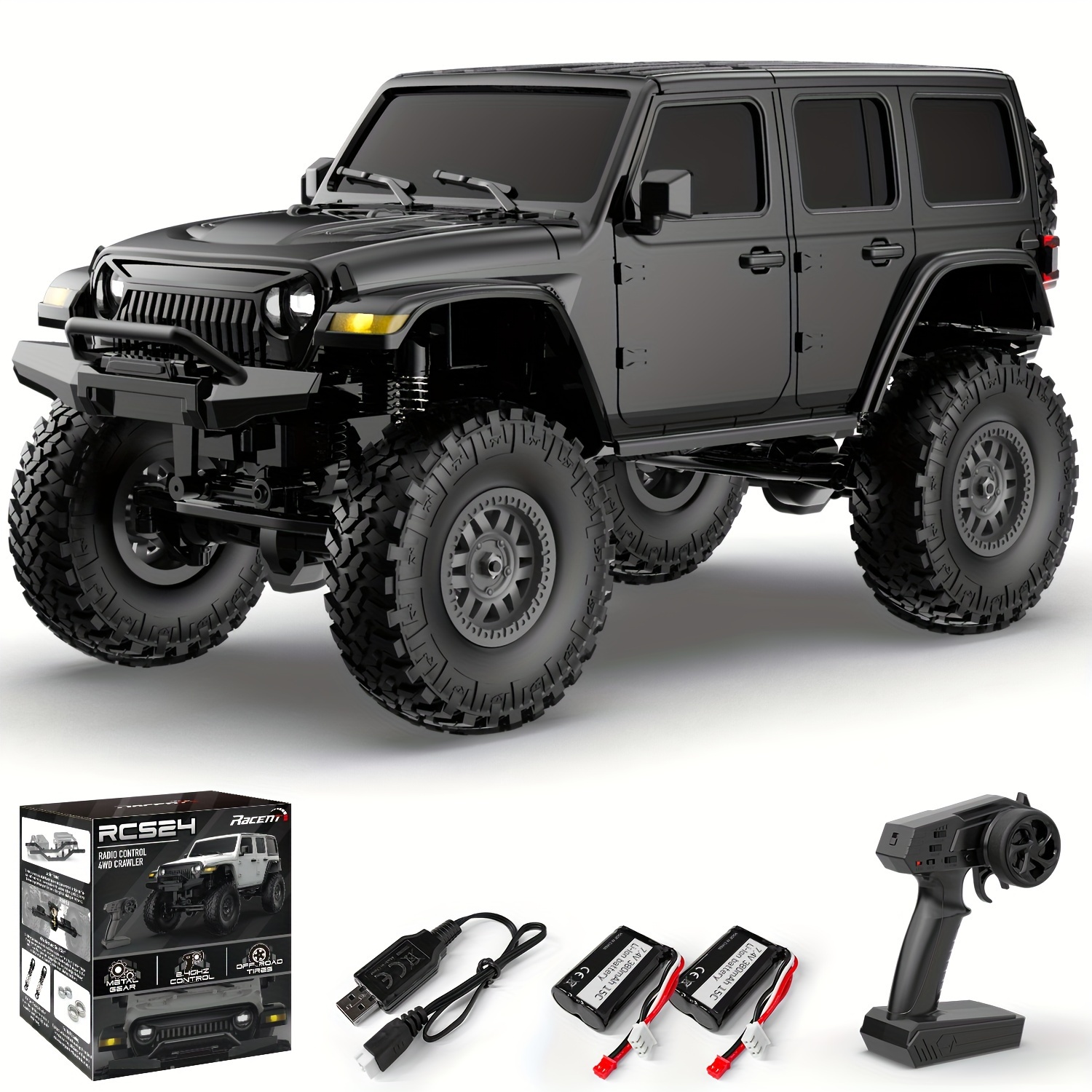 

1/24 Rc Crawler - Off Road 4x4 All Terrain Remote Control Truck With Led Lights & 2 Batteries, Hobby Grade Toys For Boys Adults
