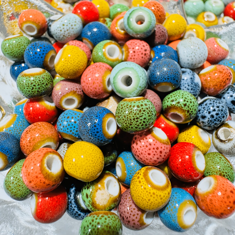 TEMU 115pcs Colorful Glazed Ceramic Beads Suitable For Making - 6mm 8mm 10mm Round Porcelain Beads With Suitable For Bracelet Necklace Crafting,