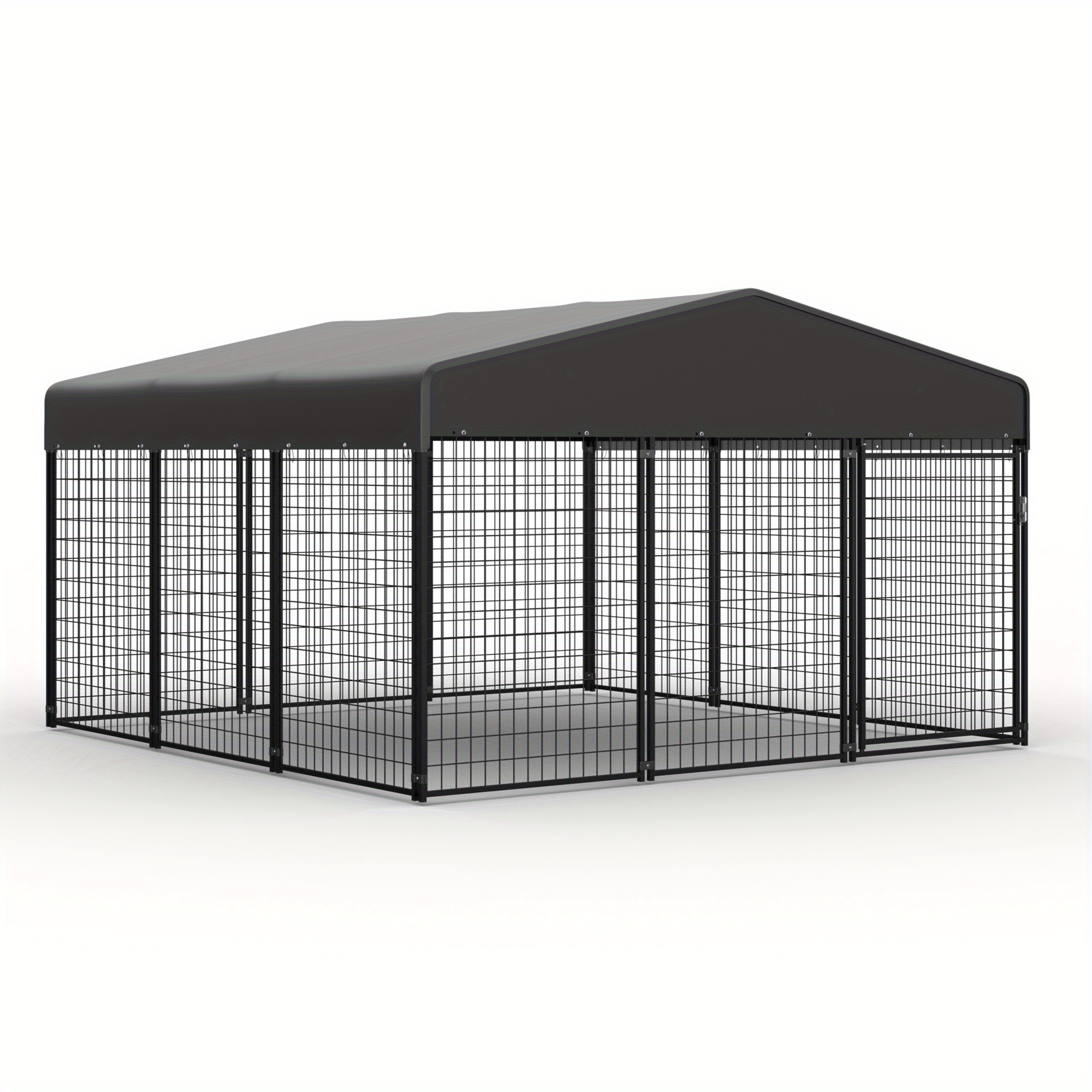 TEMU Sturdy Outdoor Dog Kennel Designed For Large Breeds, Featuring A Secure Locks, This Black Enclosure Is A Welded Crate With A Uv-resistant Cover