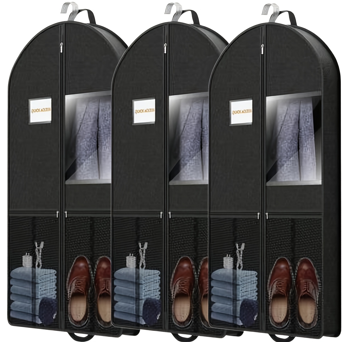TEMU Bolsas de cubierta para trajes de 41", con ventana, bolsas de almacenamiento colgantes duraderas para camisas, trajes, vestidos, abrigos, bolsas