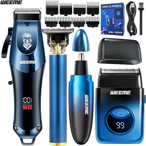Take Care Of Everything!2pcs/4pcs Men's Electric Hair Clipper, Nose Hair Clipper, Shaver Set - Wireless USB Charging Professional Hair Clipper Set with Lithium Battery - His Ideal Gift, Father's Day Gift for Men| Fashionable Blue Gradient