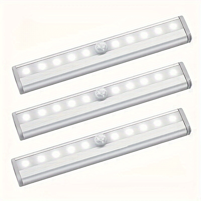 

3pcs Led Cabinet Lights With Motion Sensor - Wireless, Battery-powered, Magnetic Strip Lighting For Kitchen, Closet, Bathroom & More - Auto Off, Daylight Sensing, , Lights For Cabinets