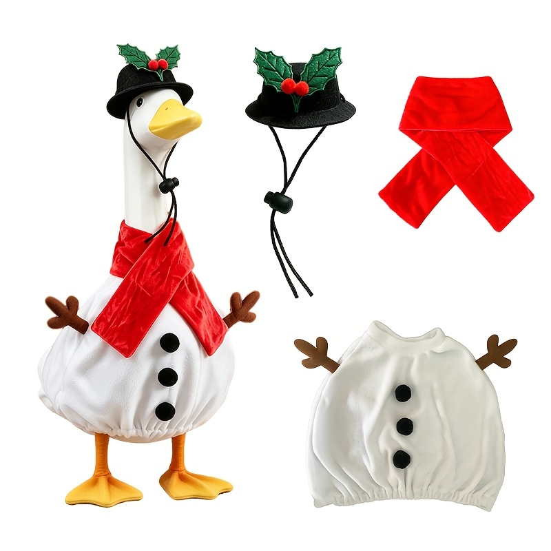 TEMU Costume d'hiver d'oie de Noël de neige pour porche, 3 pièces, pour statue d'oie de pelouse de 23 pouces, décoration de fête de Noël pour cour