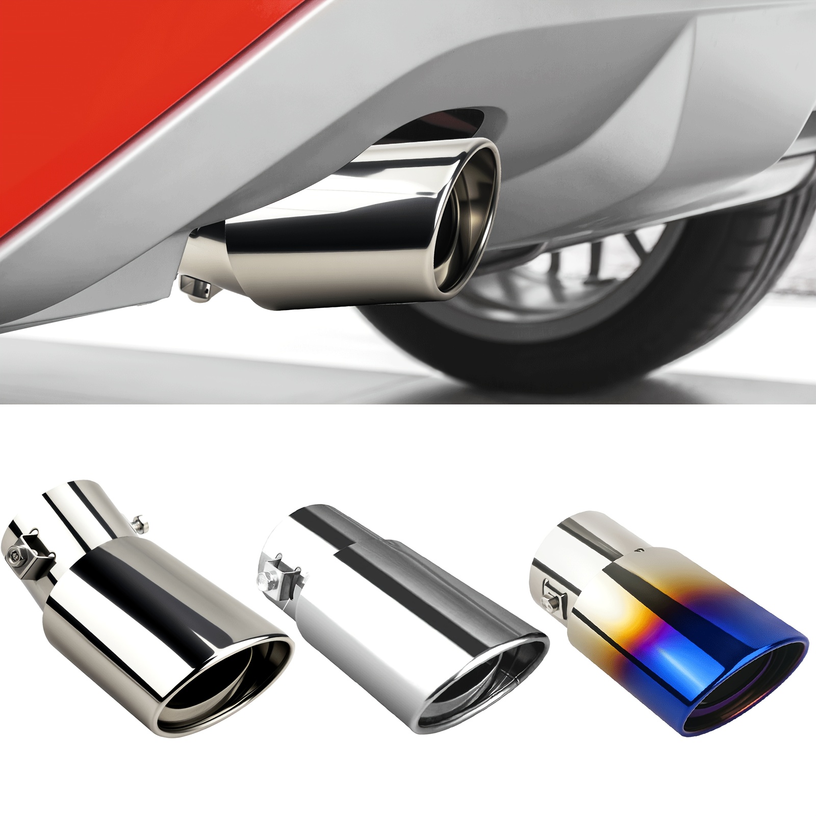 Universal Exhaust Tip - 304 Stainless Steel Blue Inlet Muffler (3" Inlet, 2.5" Outlet)