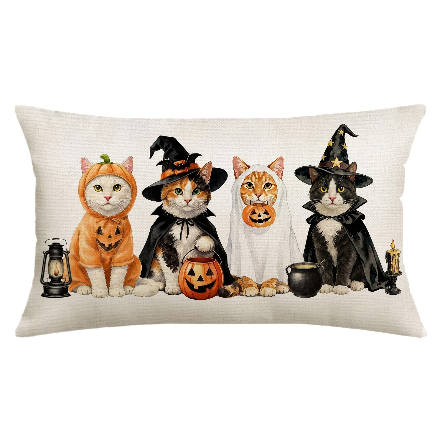 TEMU 1pc, Halloween Pillow Covers 12x20 Inch Lovely Cats Lumbar Decorative Sofa Couch Decorations Outdoor Gifts For Cat Lovers, Fall Home Decor, Fall
