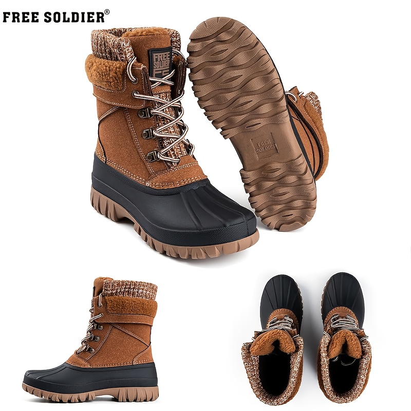 

Women' Brown & Boots - Warm Fur Lined, Non-slip , For Hiking & , Comfortable Mid-calf Design With Side Zipper