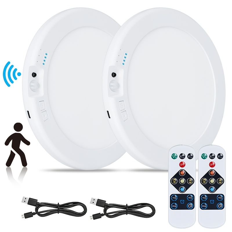 TEMU 2pcs Rechargeable Led Induction Ceiling Light, 3-speed Lighting Mode, Motion Sensor With Remote Control, , , 5500mah Large Capacity Battery,
