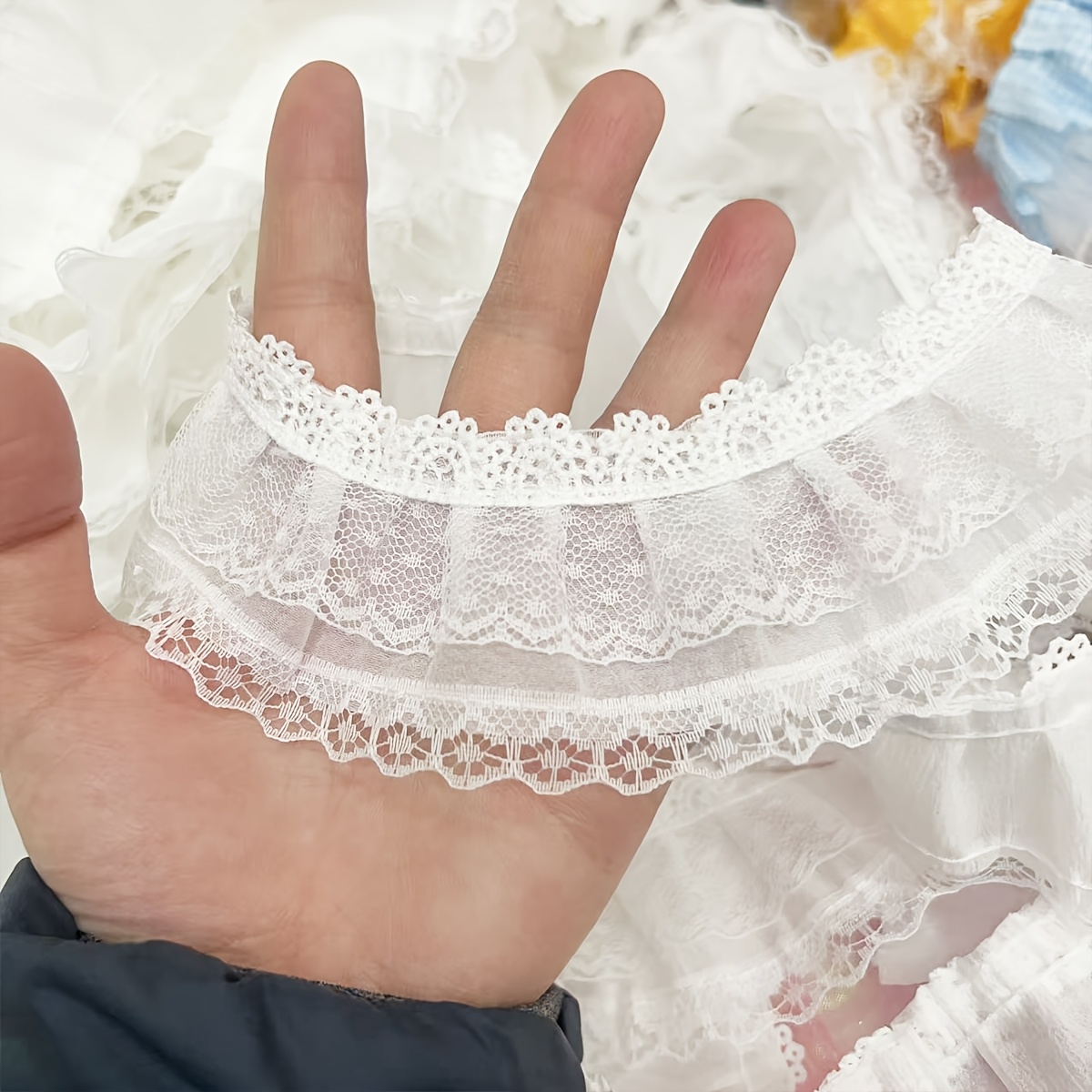 TEMU .5cm Double-layer Crinkle Lace Trim Accessory, Pleated Lace Hem For Clothing