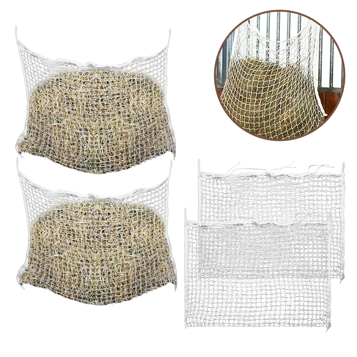 Image of Big Hay Bag, Measuring 160 By 100 Cm, Designed For Feeding Horses And Goats, Featuring A Fine Mesh Of Cm, Which Aids In And Overall Health, Appropriate For Foals, Young Horses, Older Horses, And Goats