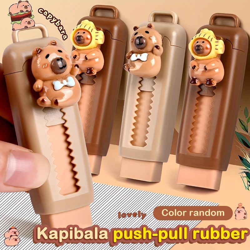 TEMU Gomme Capybara Couleur Aléatoire à Pousser-, Fournitures Scolaires Douces, Papeterie de Nettoyage Peluches, Gomme pour Bureau et Étudiant