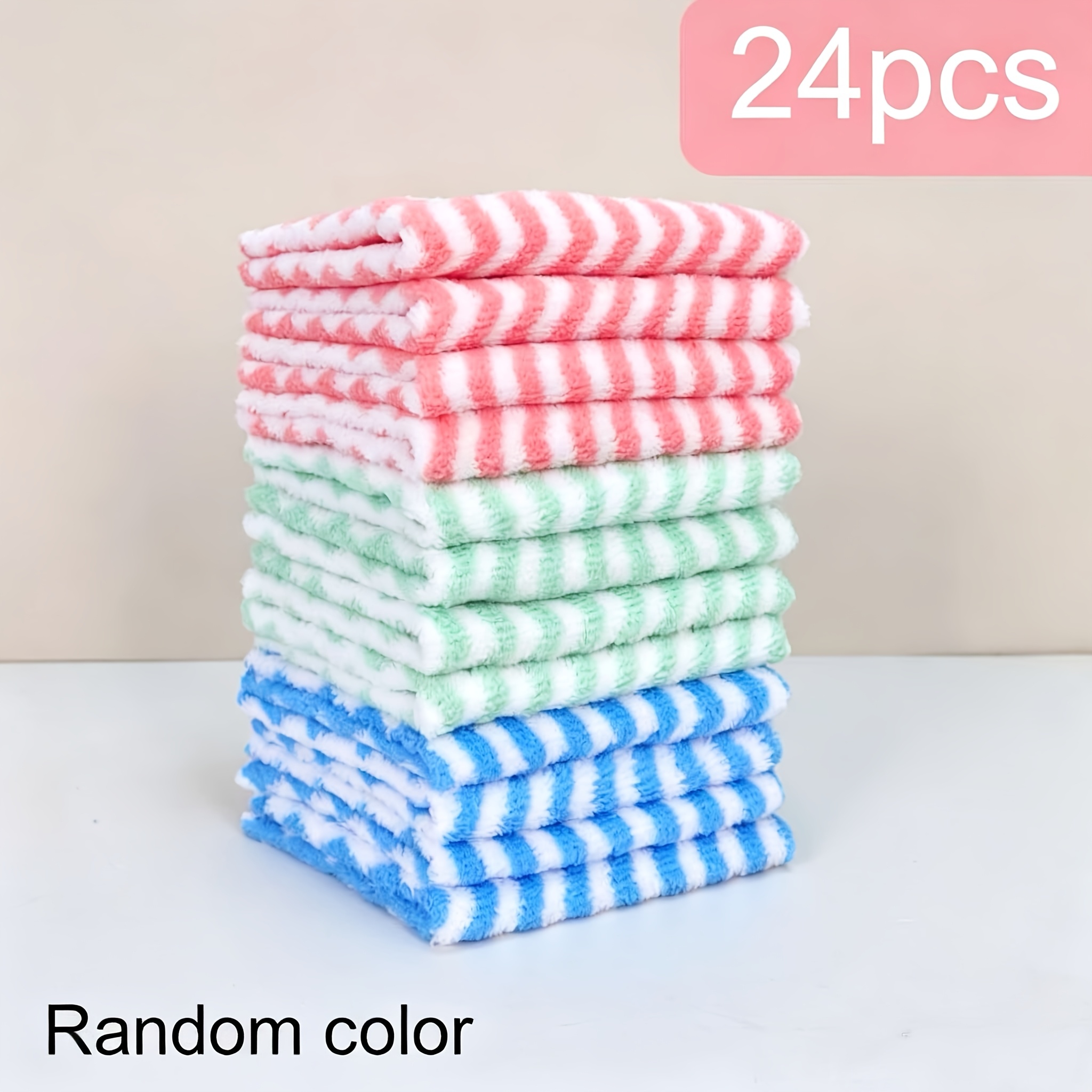 TEMU 6/12/24pcs 2525 Overlock Water Ripple Dishcloth Kitchen Cleaning Cloth, Super Absorbent And Soft, Cleaning Towel, Dishwashing Cloth, Household
