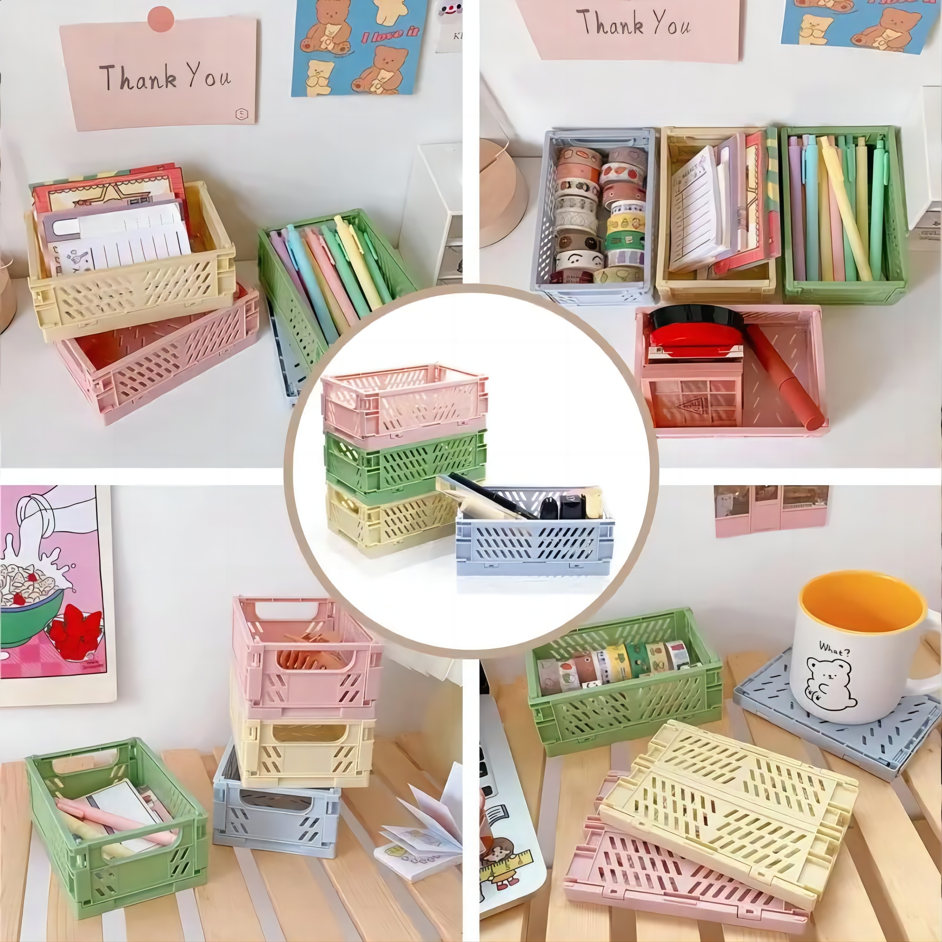 

1pc Classic Style Folding Storage Basket, Plastic Organizer Box For Home And Office Desktop, Space-saving Multifunctional Crate