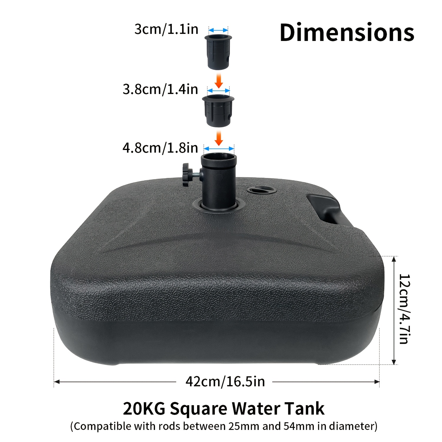 TEMU Soporte para sombrilla de exterior duradero | Base negra de 20L rellena con agua, diseño portátil resistente para soporte de muebles de patio,