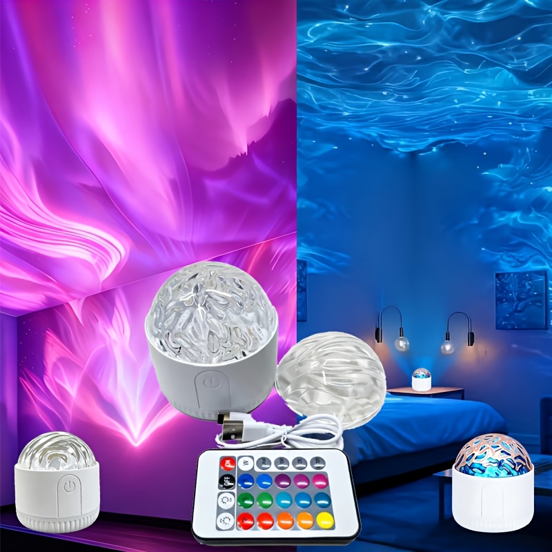 TEMU Indoor Atmosphere Projection Lamp (water Ripple Shade And Aurora Shade), 500ma Rechargeable Battery, With Magnetic And Hook Fixation, Dimmable