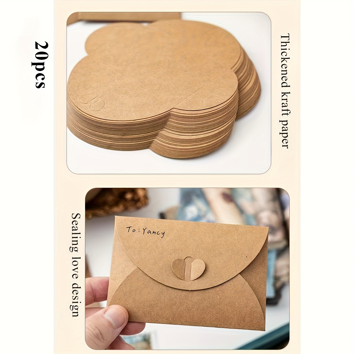 E-shop Stück Vintage Kraftpapier Liebesbriefe mit Herzverzierungen - Selbstklebend, hochwertige Grußkarten und romantische Liebesbriefe, verschiedene