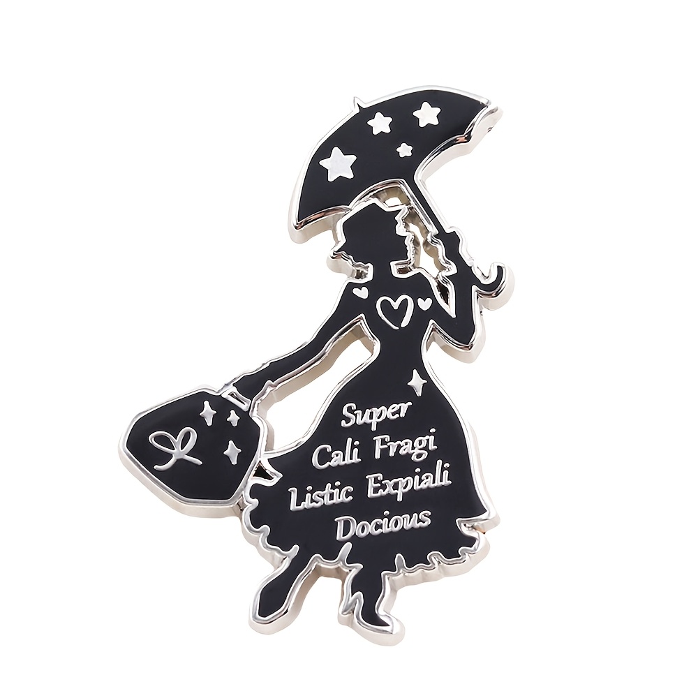TEMU 1pc Ins Retro Umbrella Holding Women's Enamel Brooch Handbag Magic Printed Pin Fantasy Literary Badge Canvas Bag Packaging Decoration Fantasy