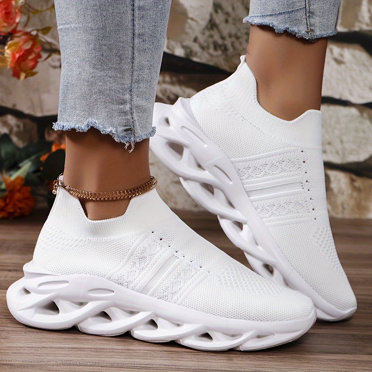 

Women's Solid Color Platform Sneakers, Breathable Flying Woven Outdoor Shoes, Comfortable Low Top Shoes